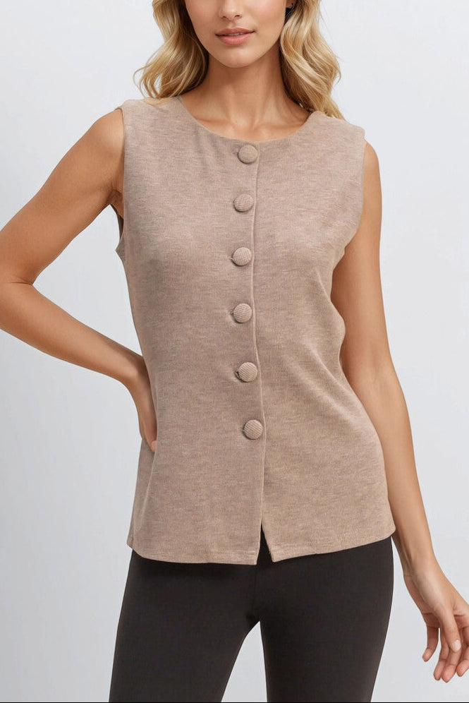  Forever 21 Rib-Knit Button-Front Sleeveless Top - taupe - Bonton