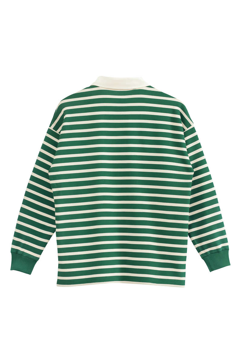  Forever 21 Striped Oversized Rugby Shirt - green cream - Bonton