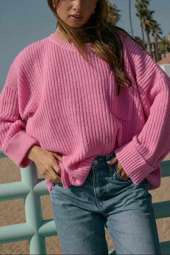  Forever 21 Oversized Patch Pocket Sweater - pink - Bonton