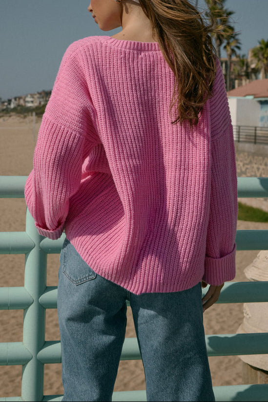  Forever 21 Oversized Patch Pocket Sweater - pink - Bonton