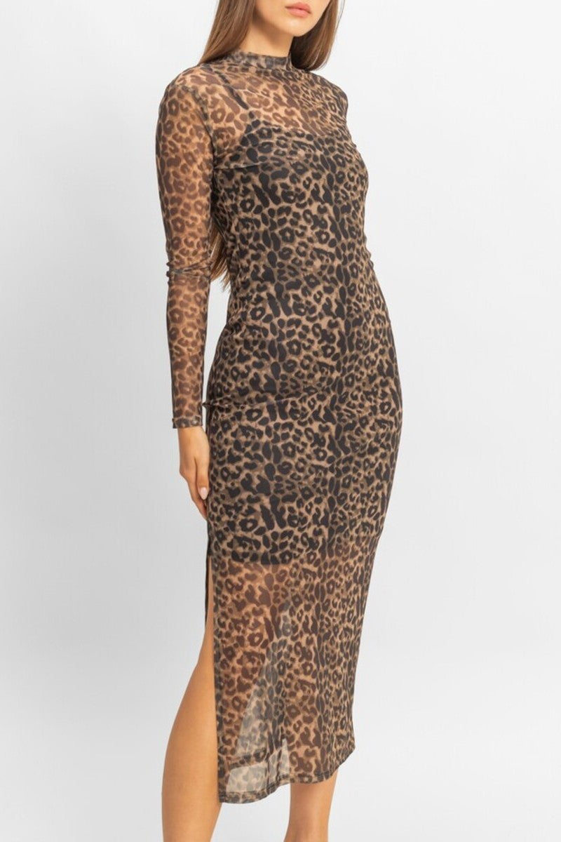  Forever 21 Mesh Leopard Print Midi Dress - brown-multi - Bonton