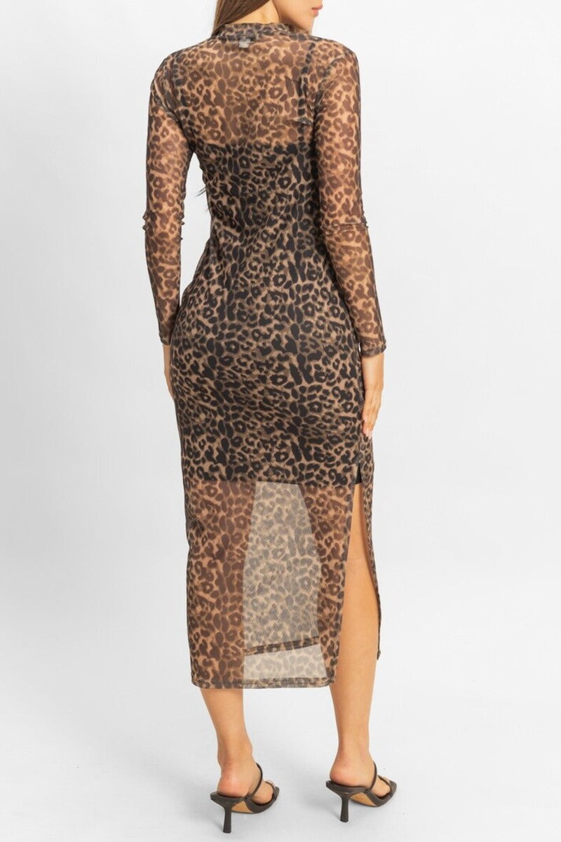  Forever 21 Mesh Leopard Print Midi Dress - brown-multi - Bonton