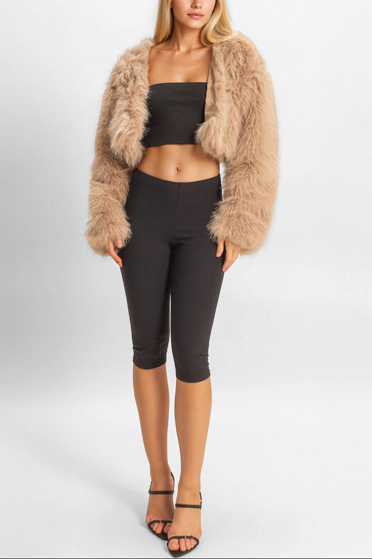  Forever 21 Faux Fur Cropped Jacket - taupe - Bonton