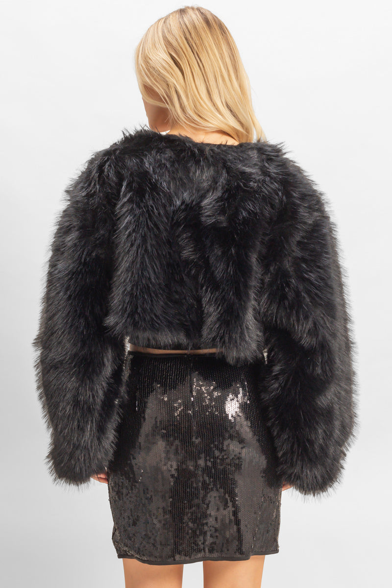  Forever 21 Faux Fur Cropped Jacket - taupe - Bonton