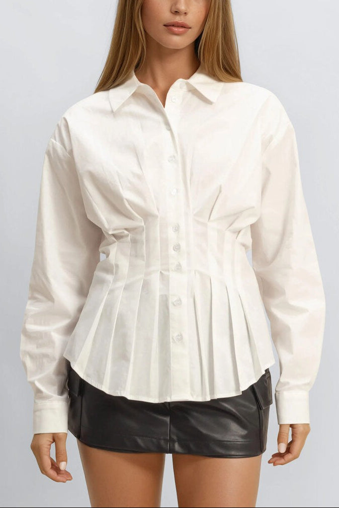  Forever 21 Pleated Poplin Peplum Shirt - white - Bonton