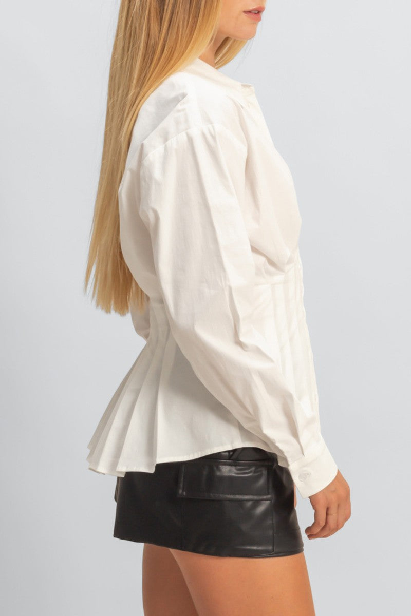  Forever 21 Pleated Poplin Peplum Shirt - white - Bonton