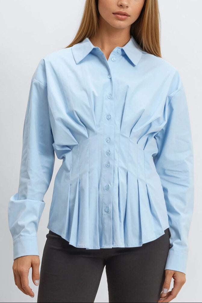  Forever 21 Pleated Poplin Peplum Shirt - white - Bonton