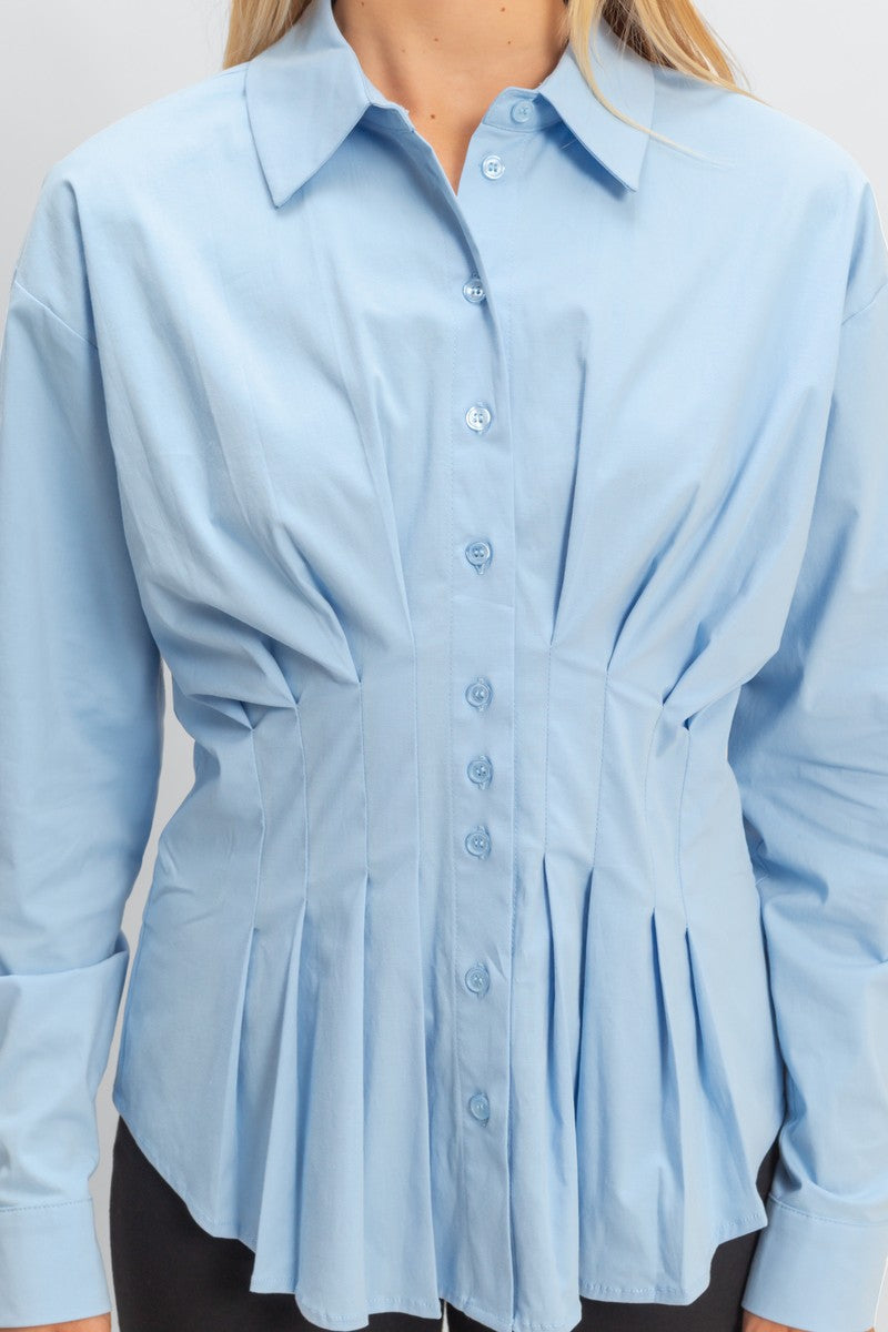  Forever 21 Pleated Poplin Peplum Shirt - white - Bonton