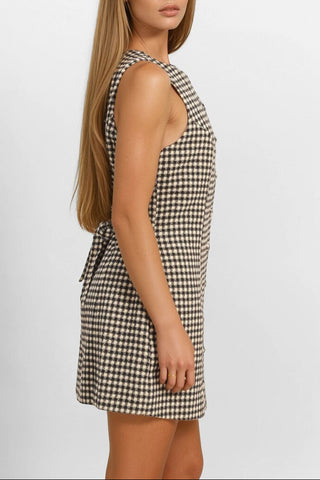 Sleeveless Houndstooth Button-Front Mini Dress