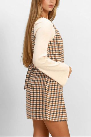 Sleeveless Houndstooth Button-Front Mini Dress