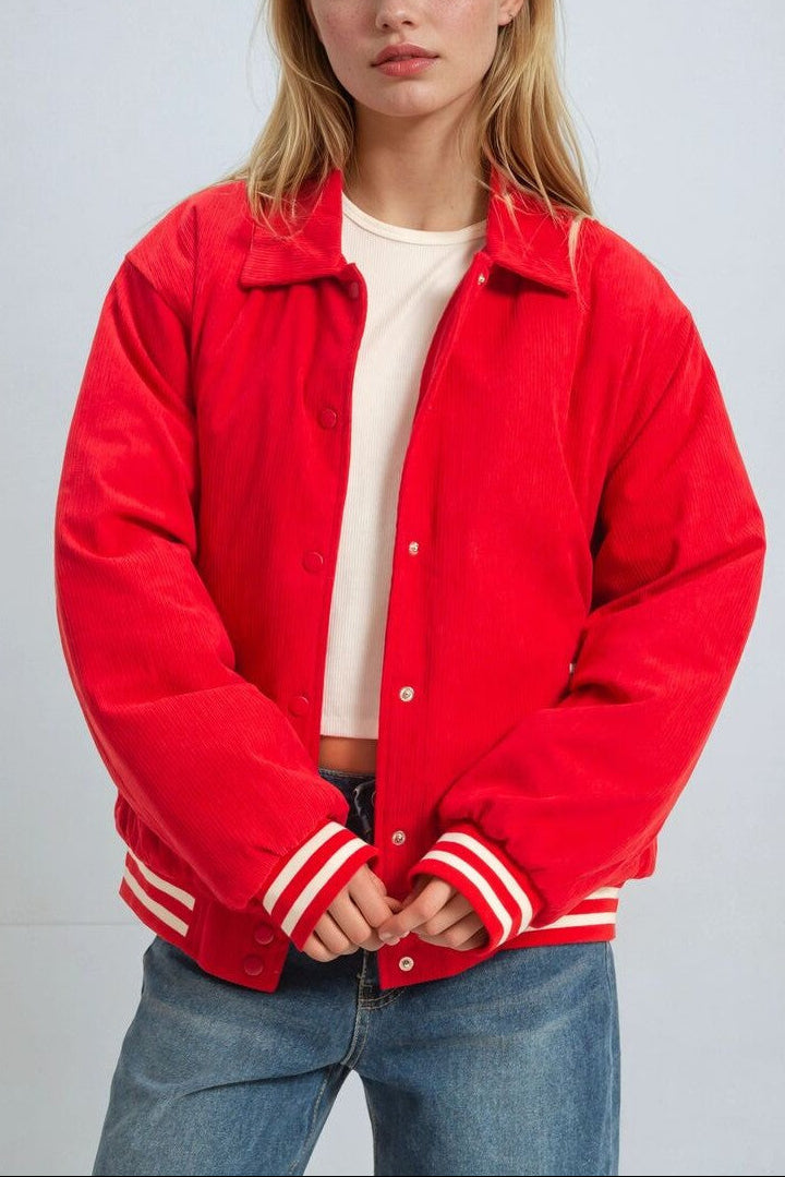  Forever 21 Corduroy Varsity Jacket - red - Bonton