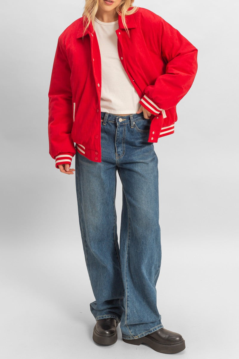  Forever 21 Corduroy Varsity Jacket - red - Bonton