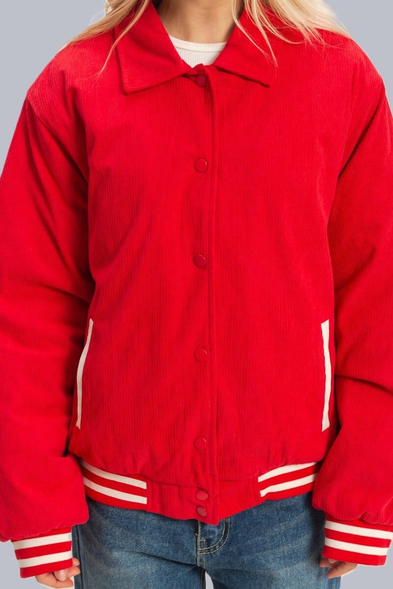  Forever 21 Corduroy Varsity Jacket - red - Bonton