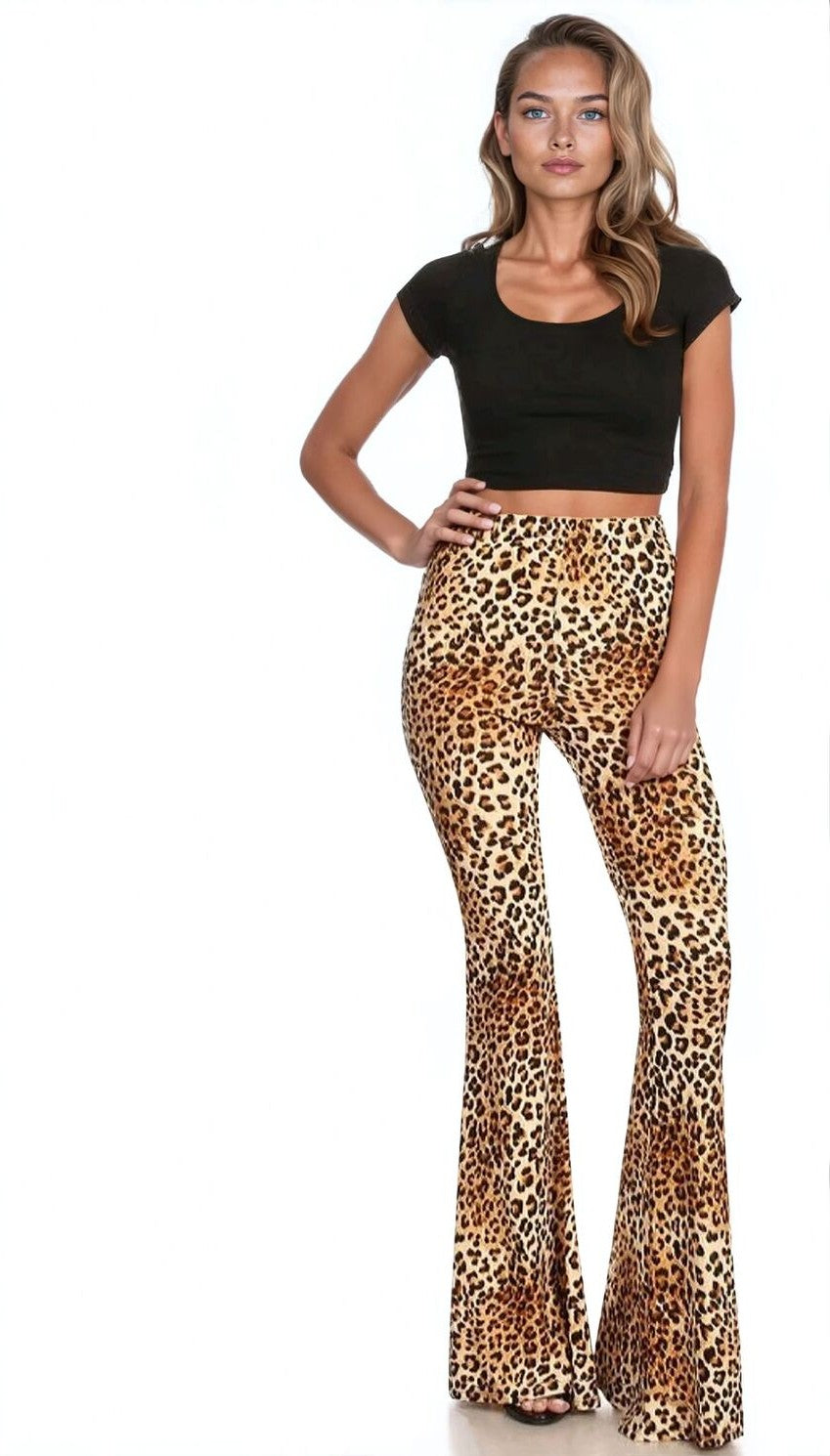  Forever 21 Leopard Print Flare Pants - taupe-multi - Bonton