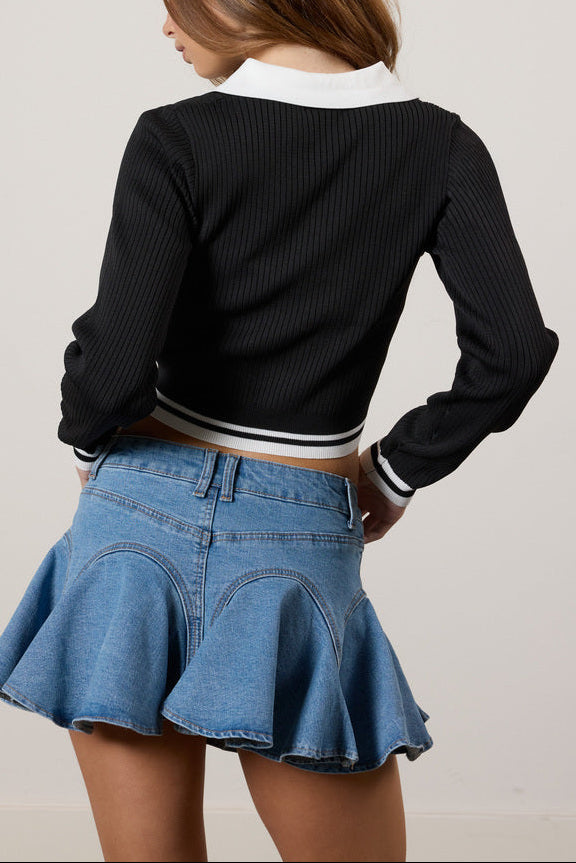  Forever 21 Collared Cropped Graphic Bow Sweater - black multi - Bonton