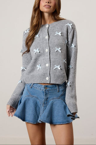 Bow Applique Cardigan Sweater