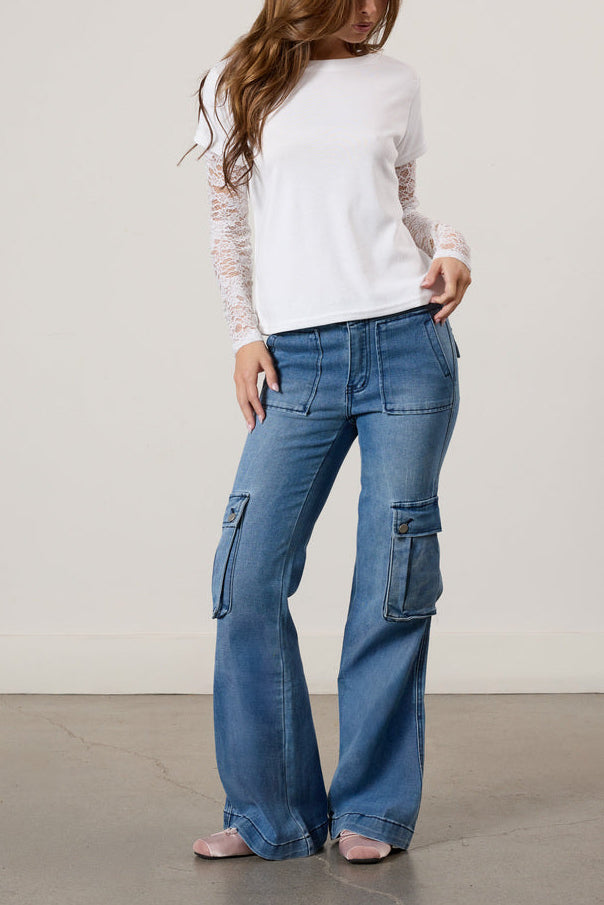  Forever 21 Layered Sheer Lace Long-Sleeve Tee - black - Bonton