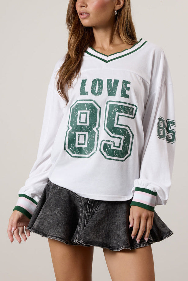  Forever 21 Love Long Sleeve Graphic Jersey - white green - Bonton
