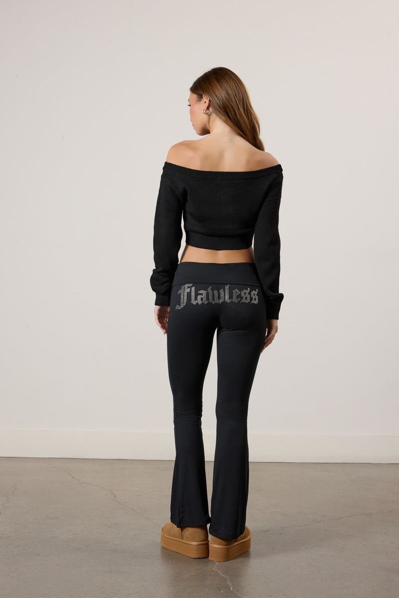  Forever 21 Flawless Foldover Flare Leggings - black - Bonton
