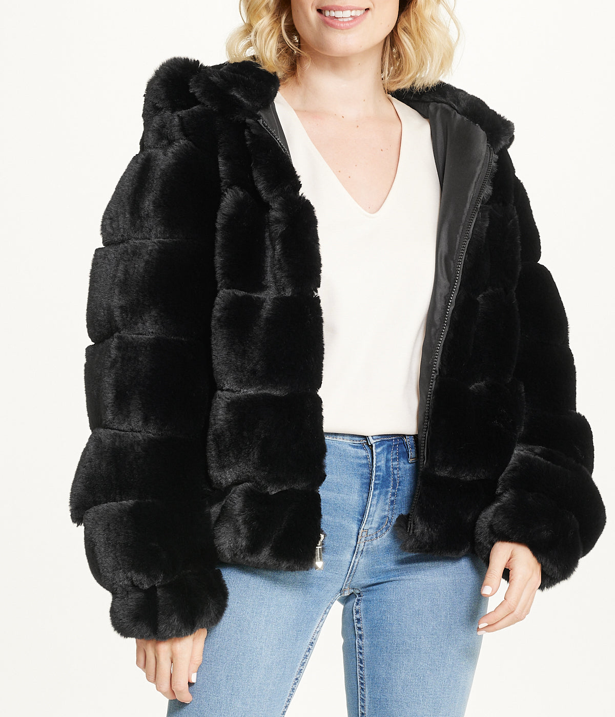  BCBG Short Faux Fur With Hood Black - Black - Bonton