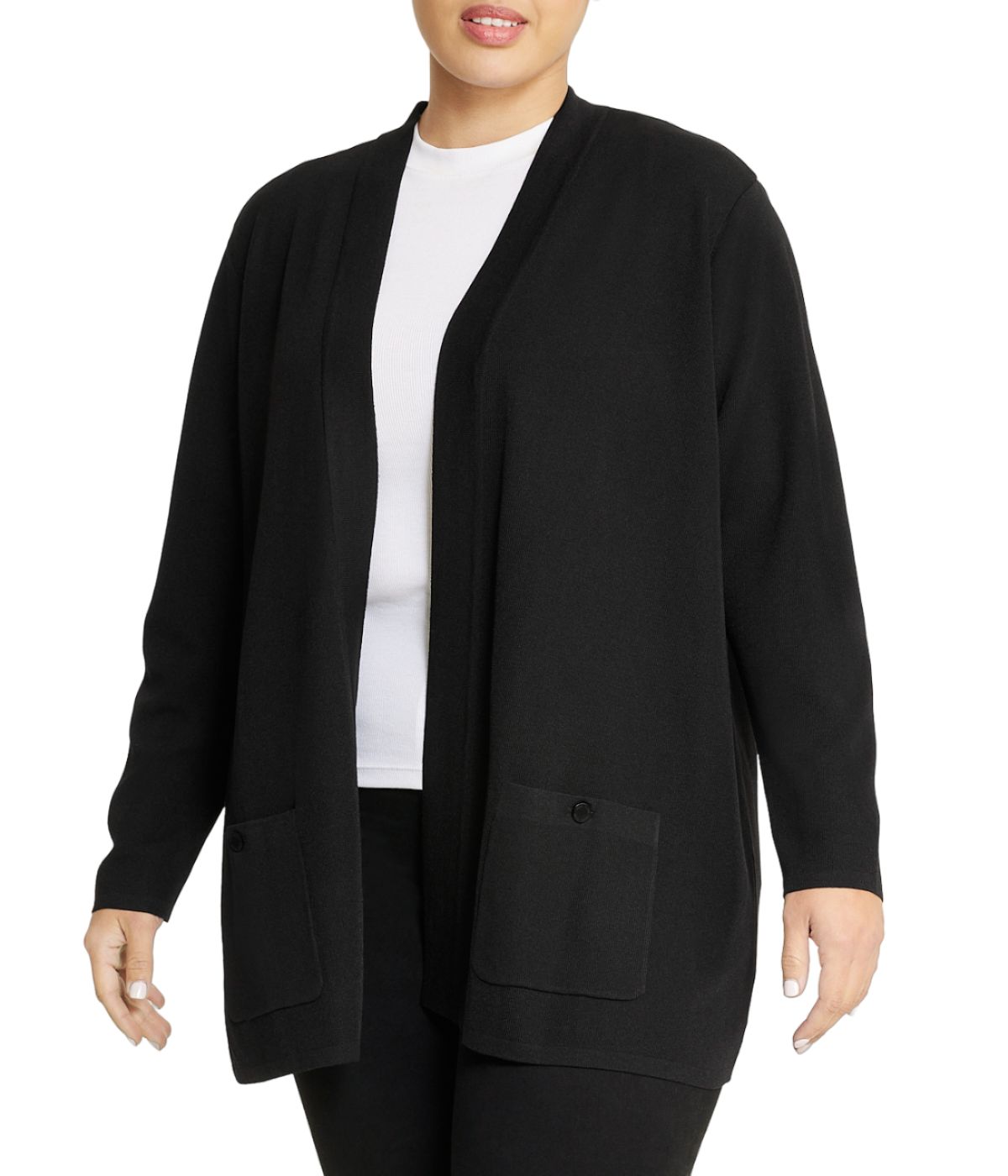  Anne Klein Malibu 2 Pocket Cardigan Plus Size - Black - Bonton