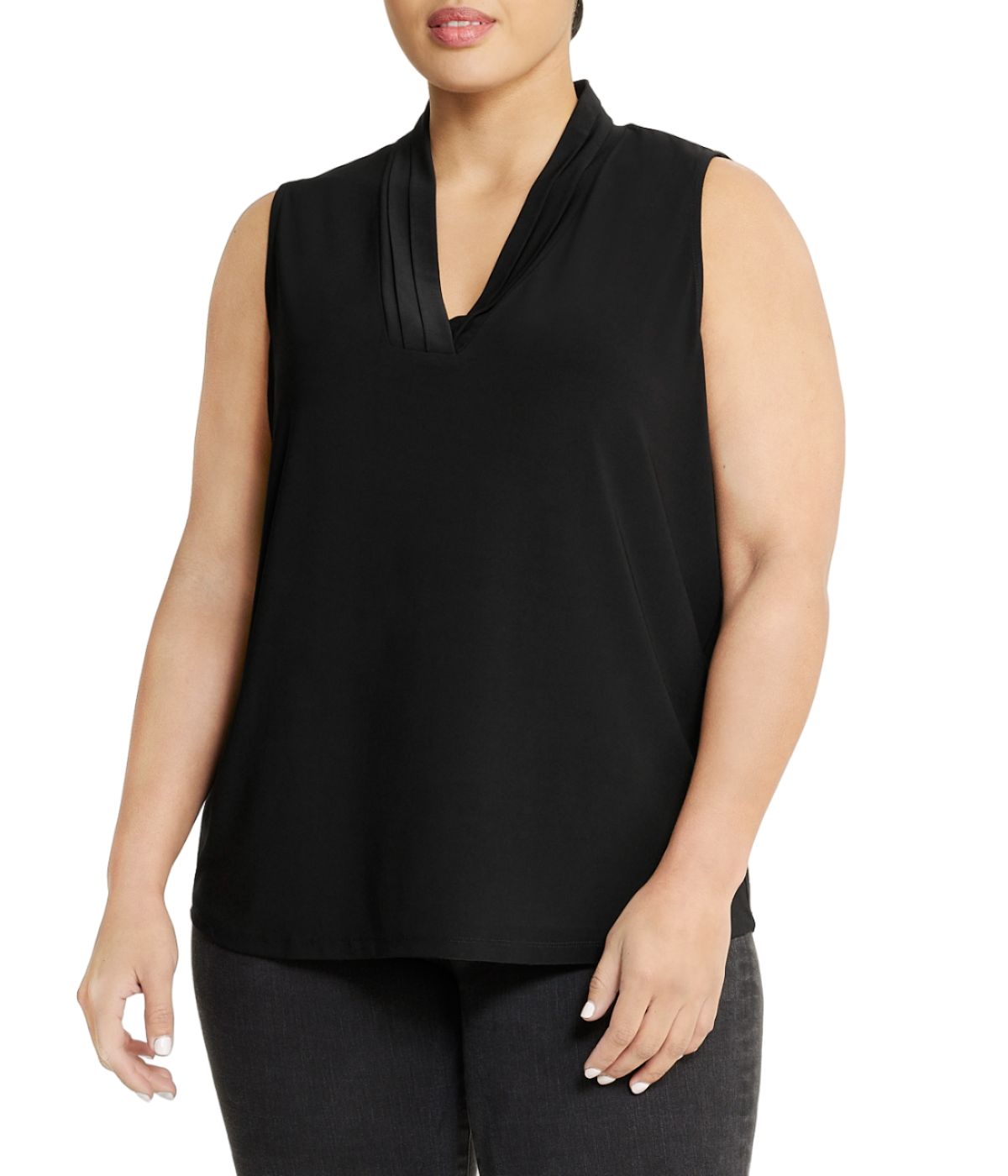  Anne Klein Plus Size Sleeveless Triple Pleat Top - Black - Bonton