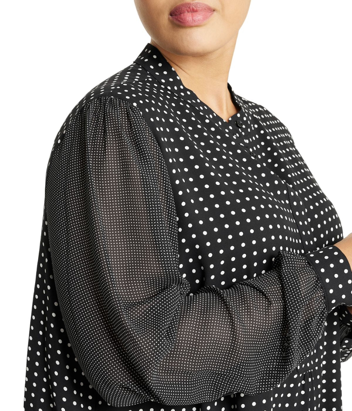  Anne Klein Plus Size Long Sleeve Poet Blouse with Mini Dot Design - Anne Black/ Anne White - Bonton