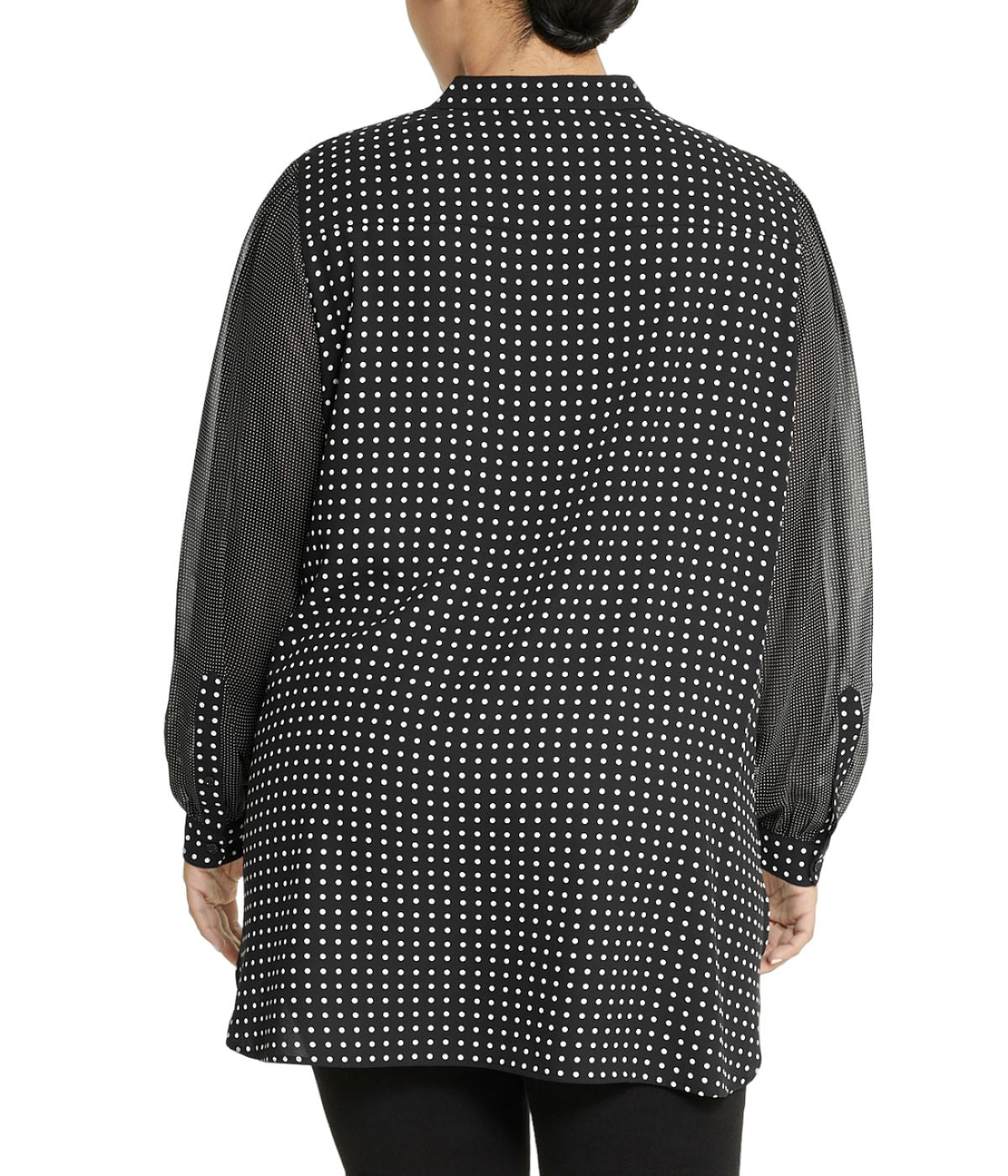  Anne Klein Plus Size Long Sleeve Poet Blouse with Mini Dot Design - Anne Black/ Anne White - Bonton