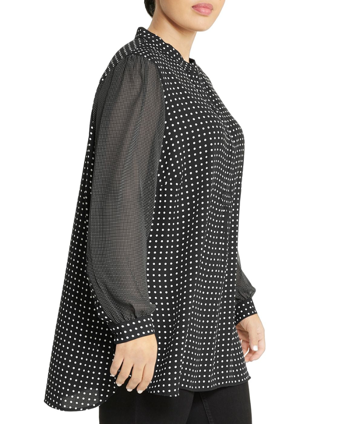  Anne Klein Plus Size Long Sleeve Poet Blouse with Mini Dot Design - Anne Black/ Anne White - Bonton