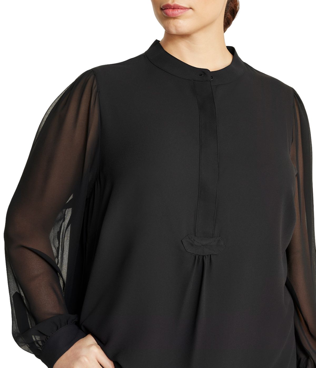  Anne Klein Plus Size Long Sleeve Poet Blouse - Anne Black - Bonton