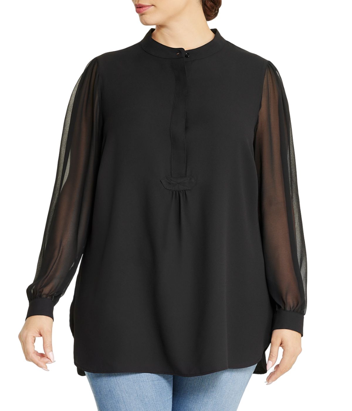 Anne Klein Plus Size Long Sleeve Poet Blouse - Anne Black - Bonton