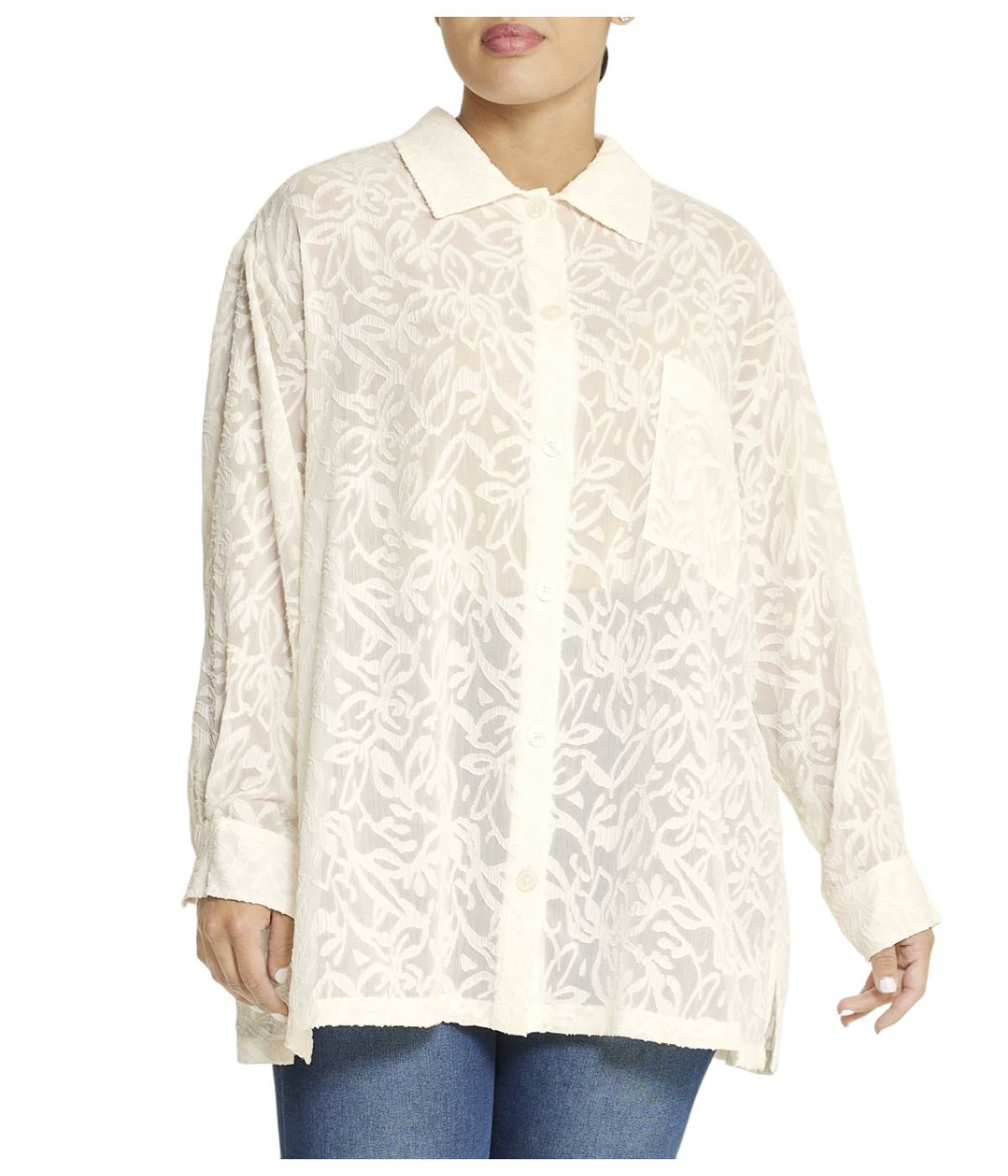  Anne Klein Oxford Floral Shirt in Plus Size - Anne White - Bonton