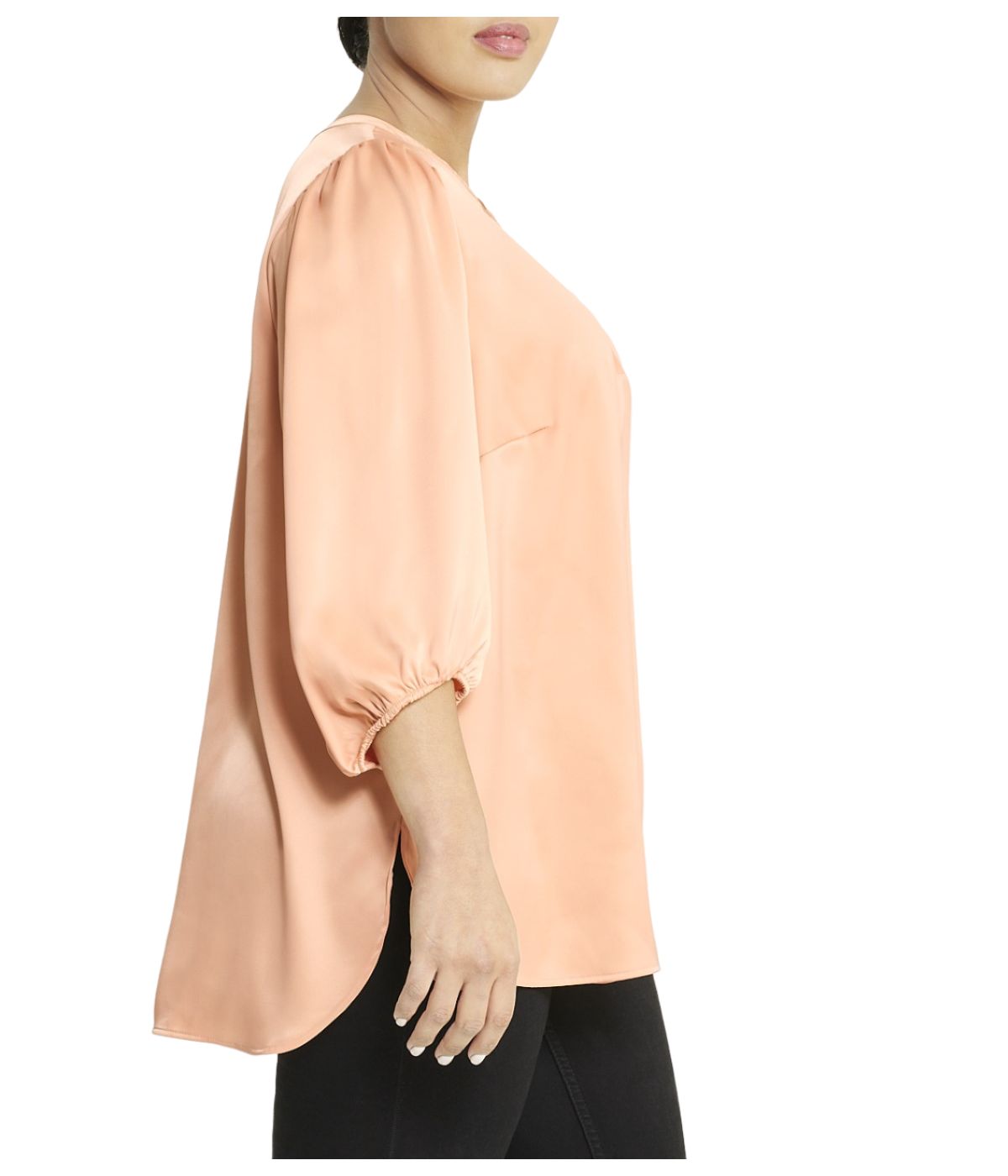  Anne Klein CDC Pop-Over Blouse With Covered Placket And Side Slits - Warm Sand - Bonton