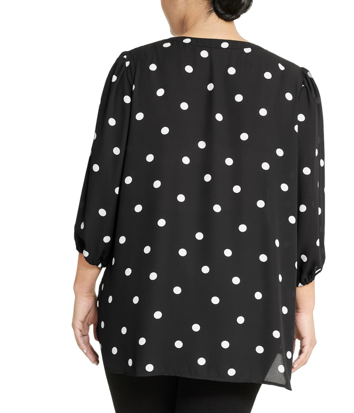  Anne Klein Plus Size Gingham Puff Sleeve Blouse - Anne Black/White - Bonton