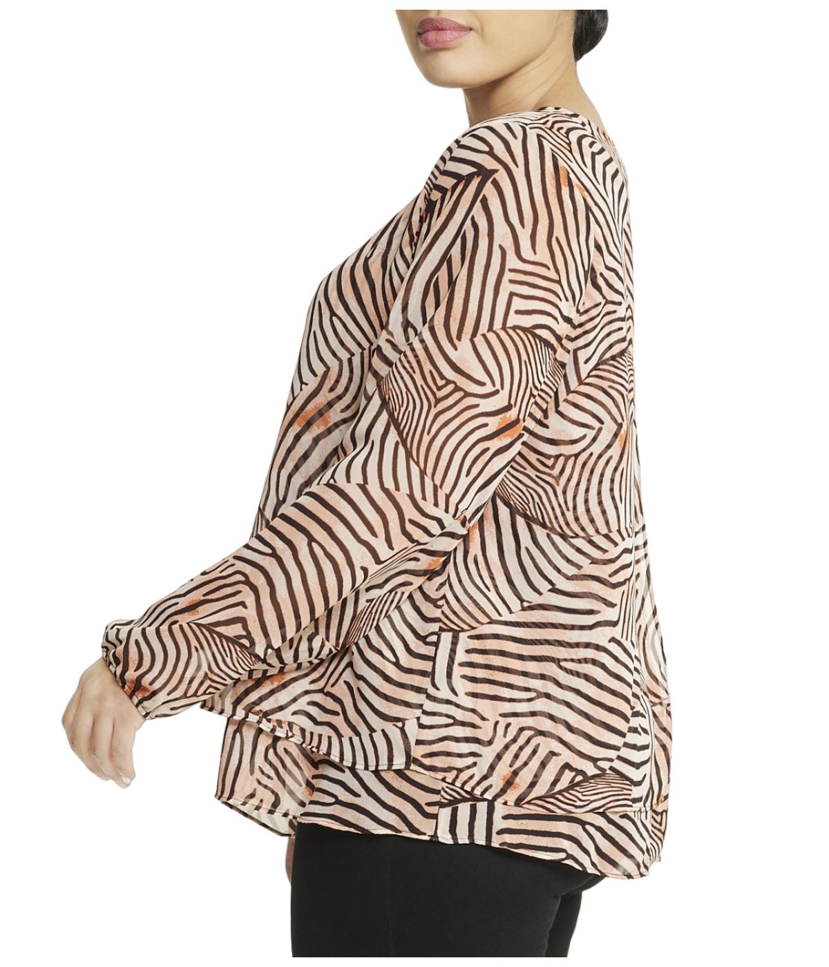  Anne Klein Chiffon Double Layer Animal Print Blouse Plus Size - Warm Sand/ Anne Black - Bonton