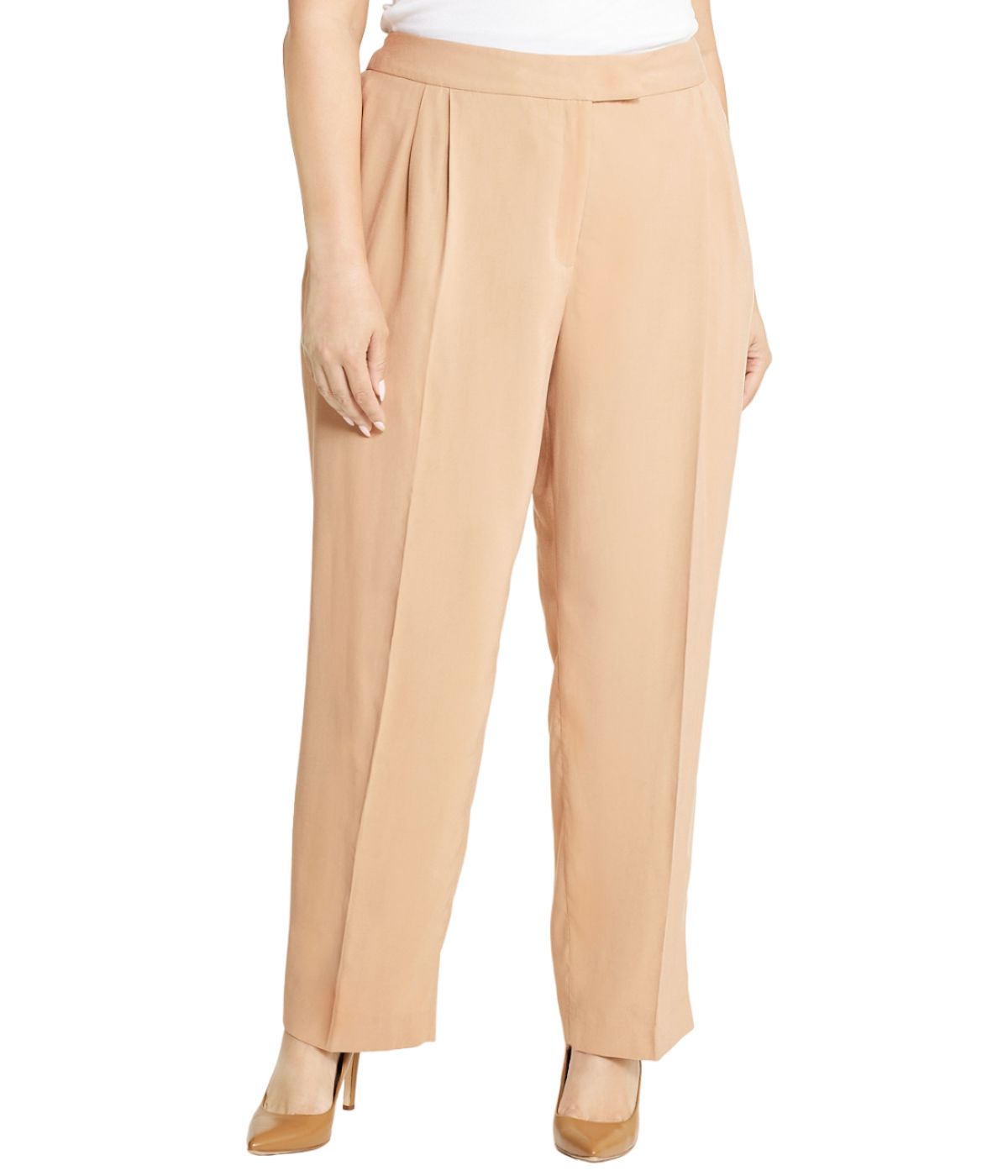  Anne Klein High Rise Fly Front Pleated Pants - Latte Coffee - Bonton