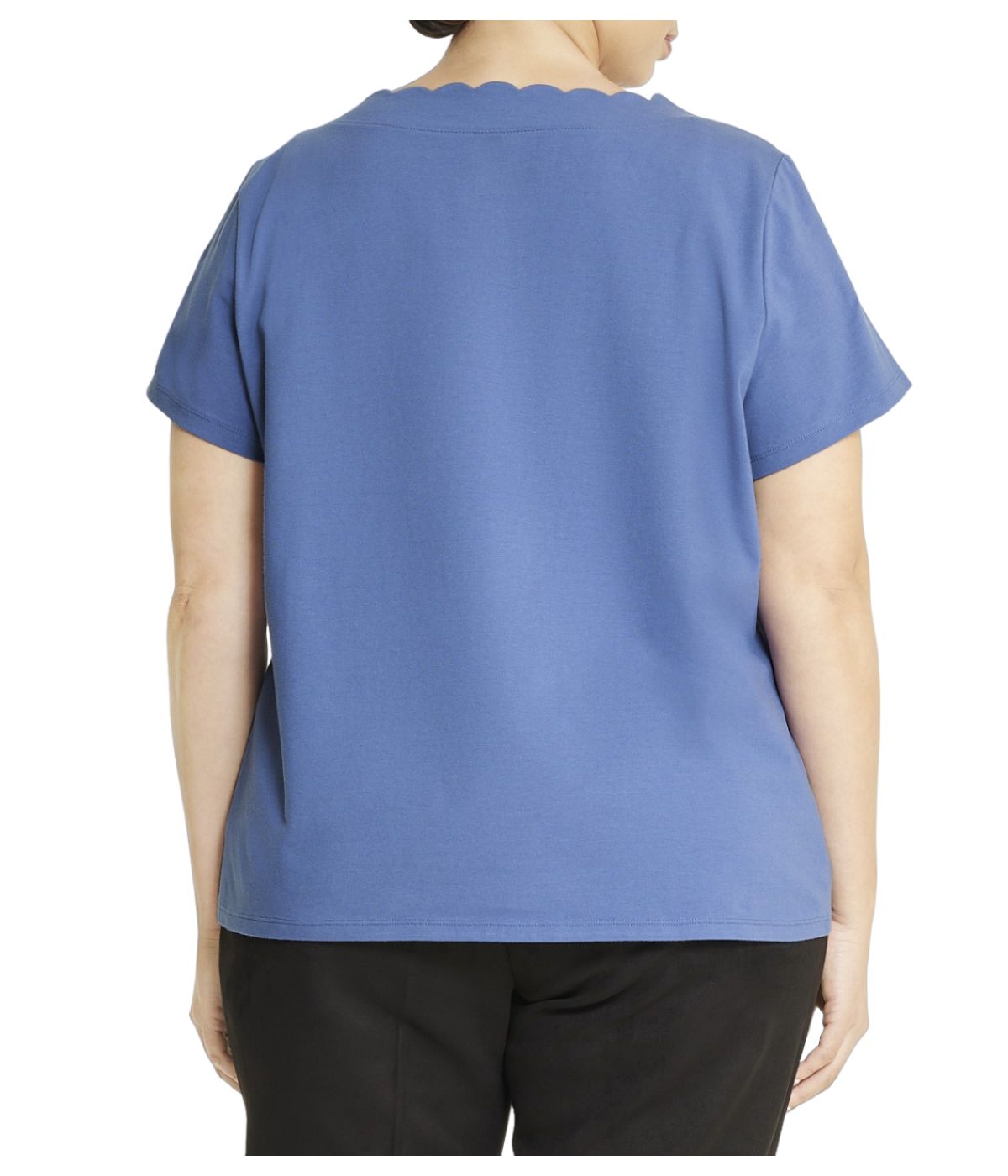  Anne Klein Plus Size Scallop Short Sleeve T-Shirt - Blue Jay - Bonton