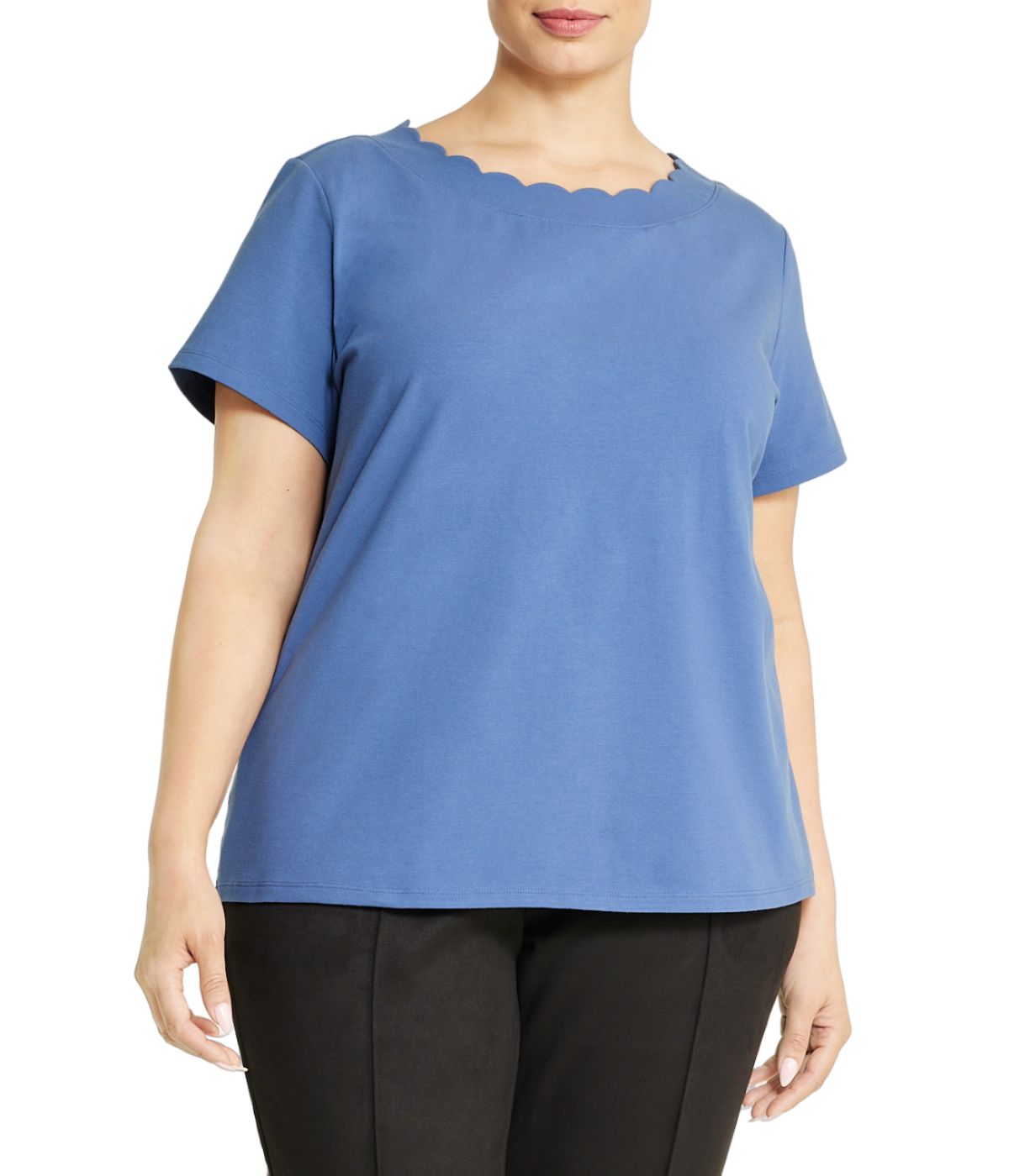  Anne Klein Plus Size Scallop Short Sleeve T-Shirt - Blue Jay - Bonton