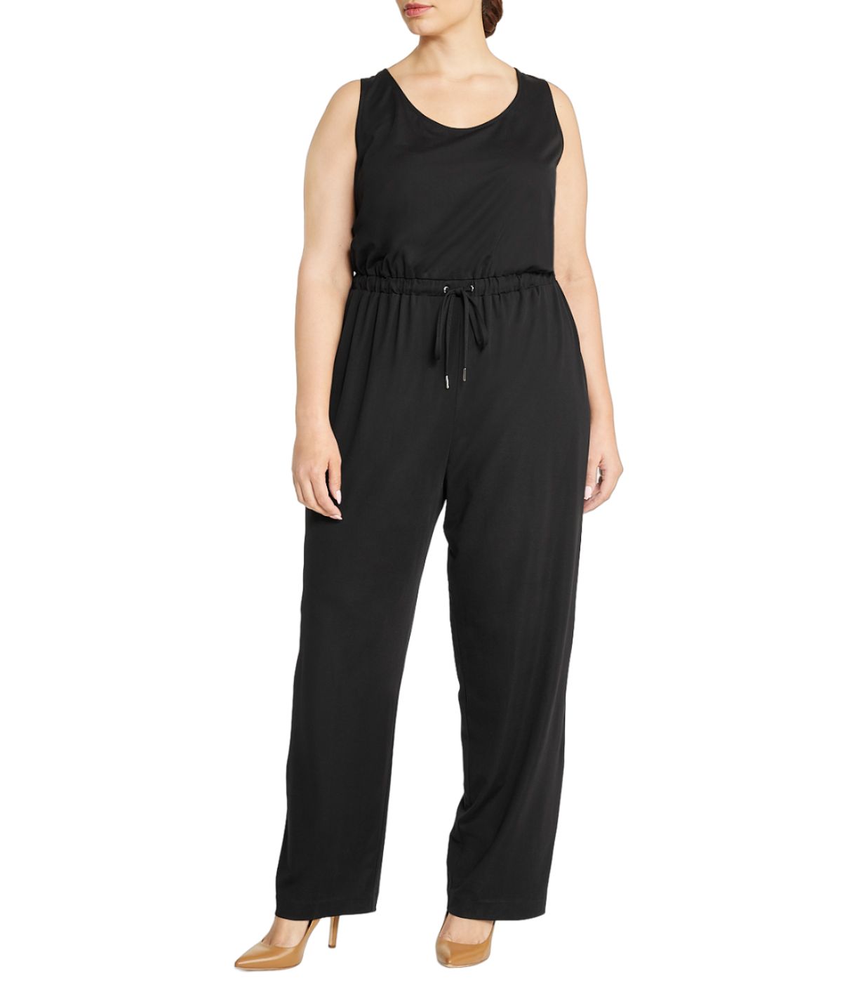  Anne Klein Plus Size Scoop Neck D-String Waist Jumpsuit - Anne Black - Bonton