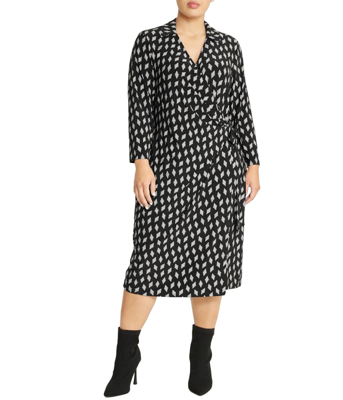  Anne Klein Plus Size Printed Notch Collar Wrap Dress - Anne Black/ Anne White - Bonton