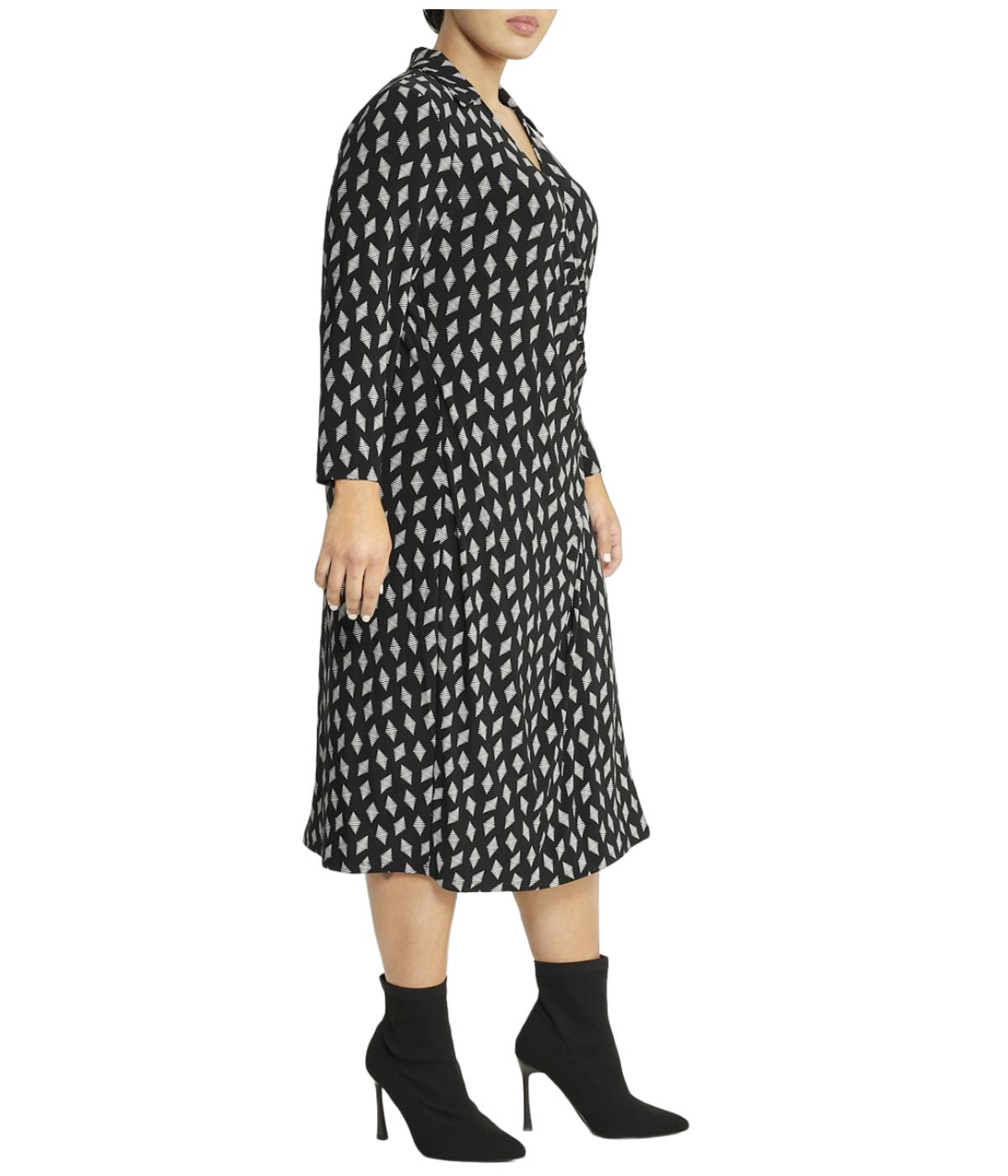  Anne Klein Plus Size Printed Notch Collar Wrap Dress - Anne Black/ Anne White - Bonton