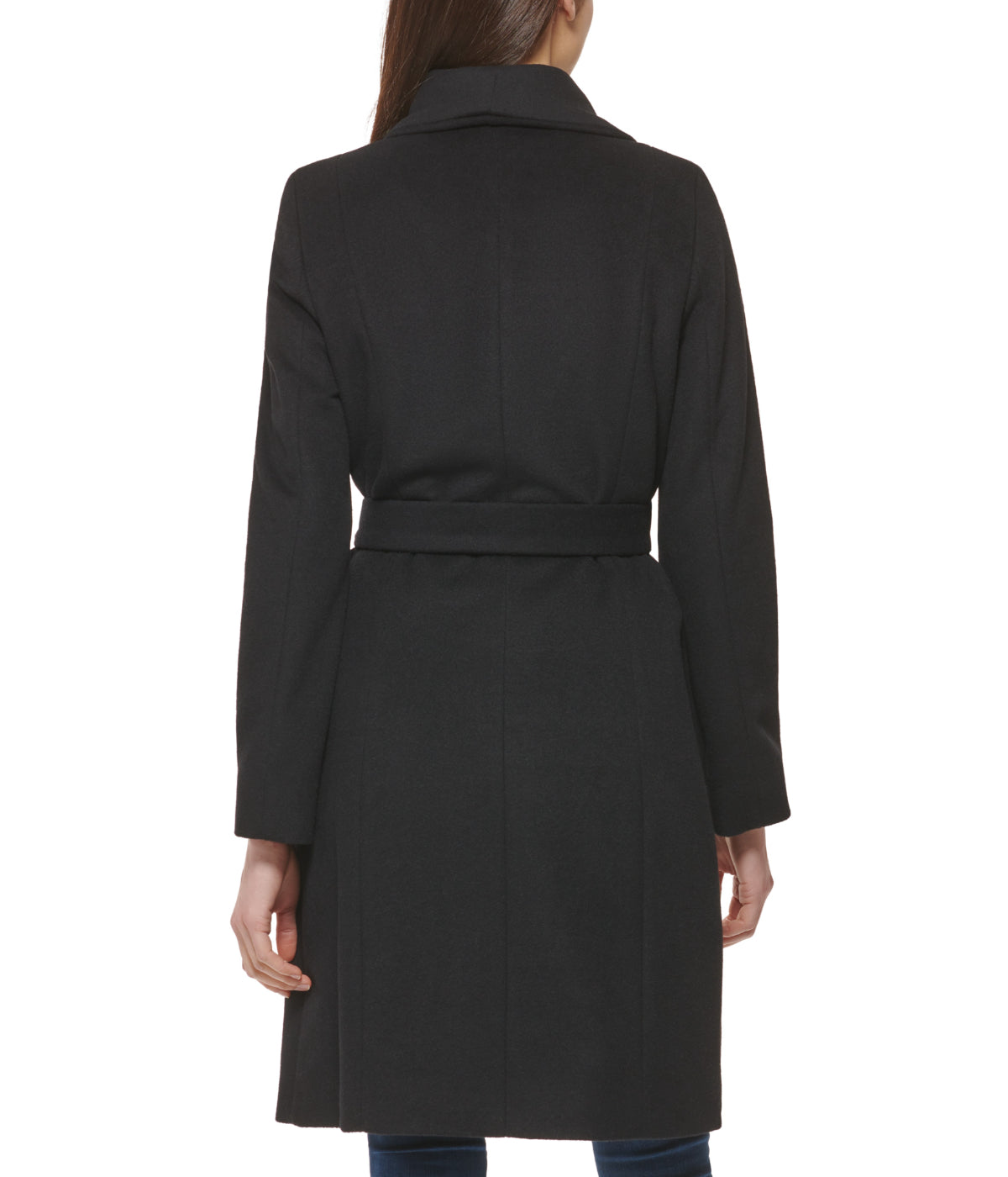  Cole Haan Long Wool Blend Coat With Tie Black - Black - Bonton