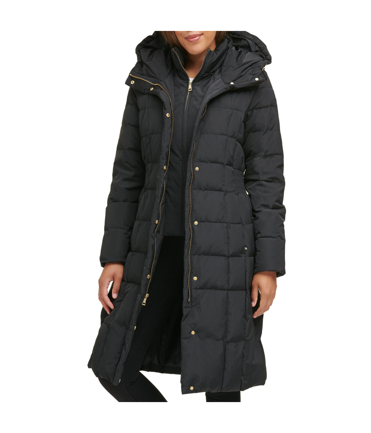 Cole Haan Box Quilt Down Zip Front Coat Black - Black - Bonton