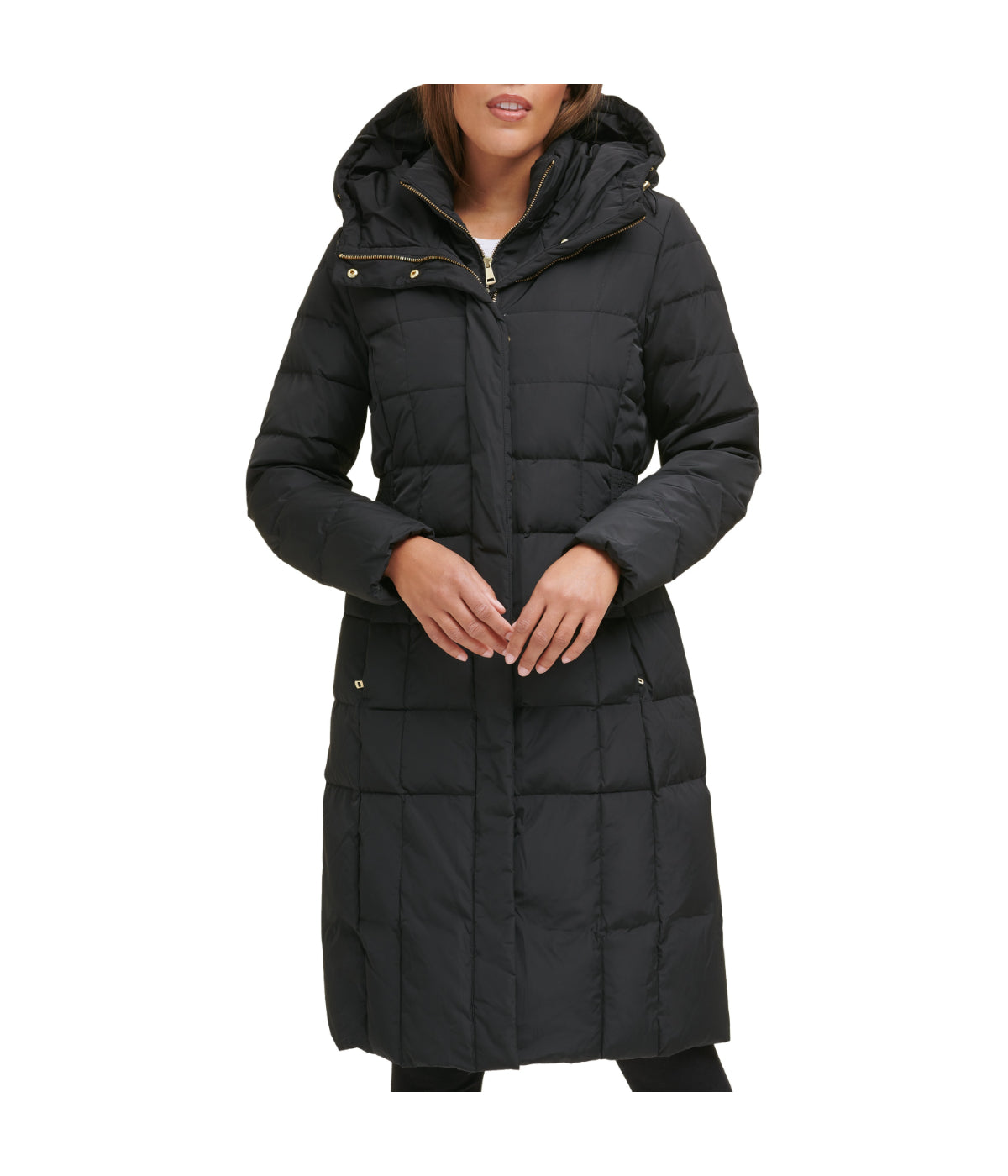  Cole Haan Box Quilt Down Zip Front Coat Black - Black - Bonton