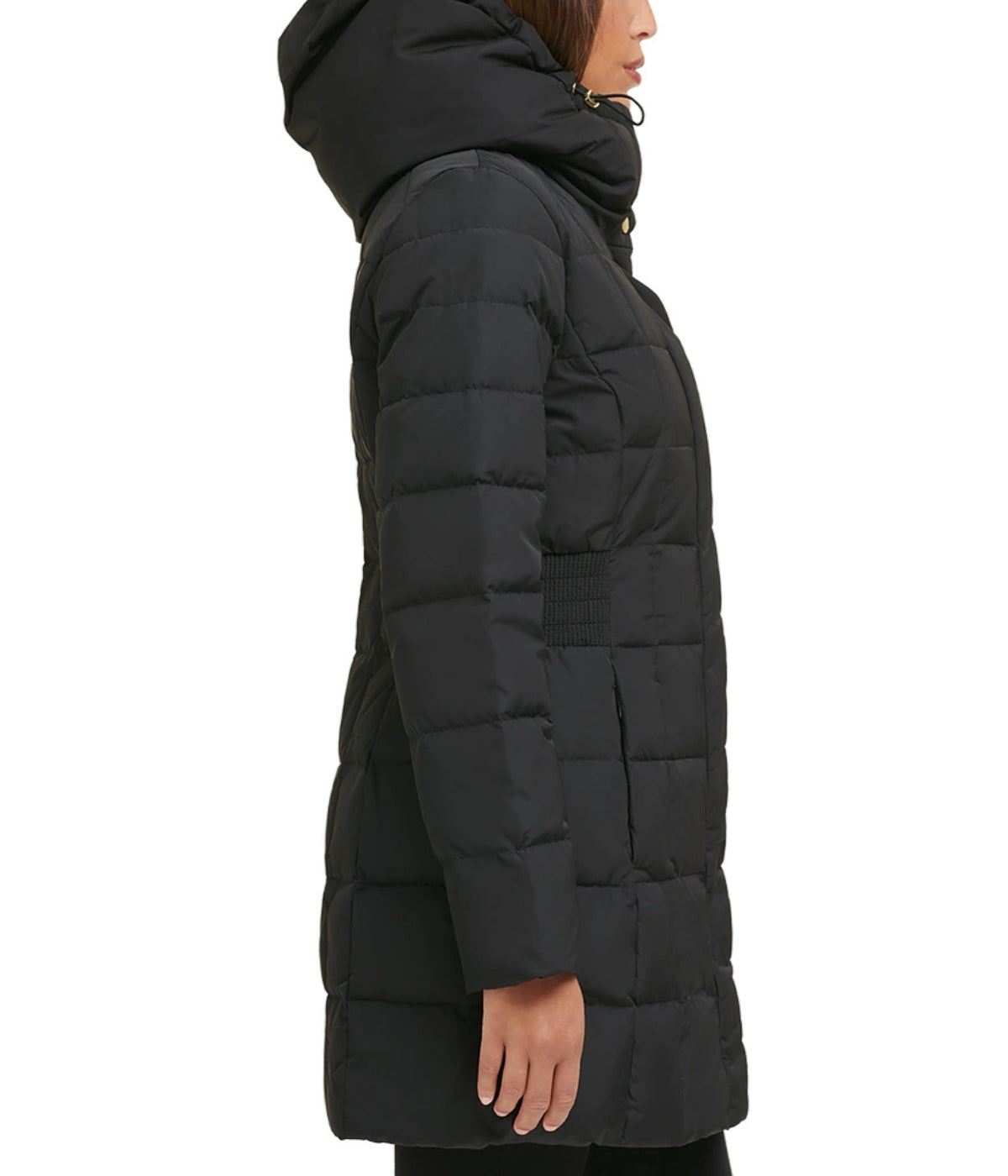  Cole Haan Box Quilt Down Zip Front Coat Dark Black - Dark Black - Bonton