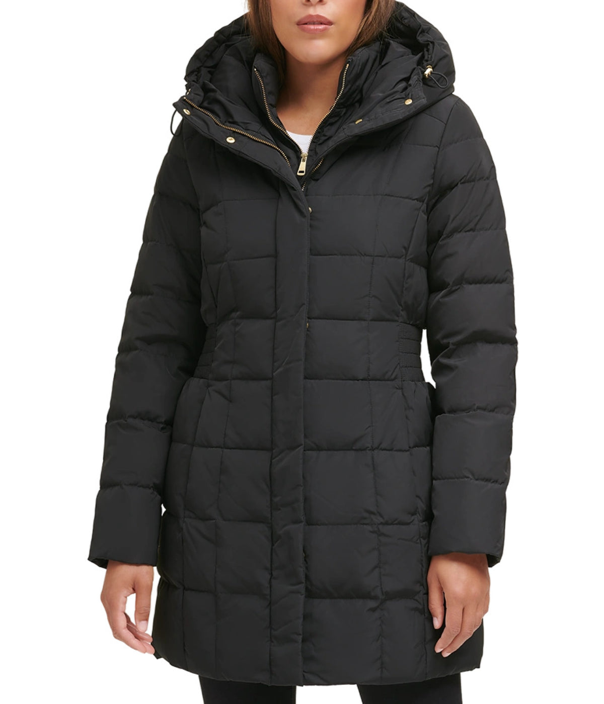  Cole Haan Box Quilt Down Zip Front Coat Dark Black - Dark Black - Bonton