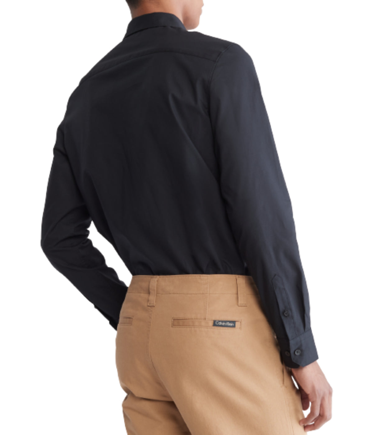  Calvin Klein Long Sleeve Solid Stretch Slim Woven Shirt Black - Black - Bonton