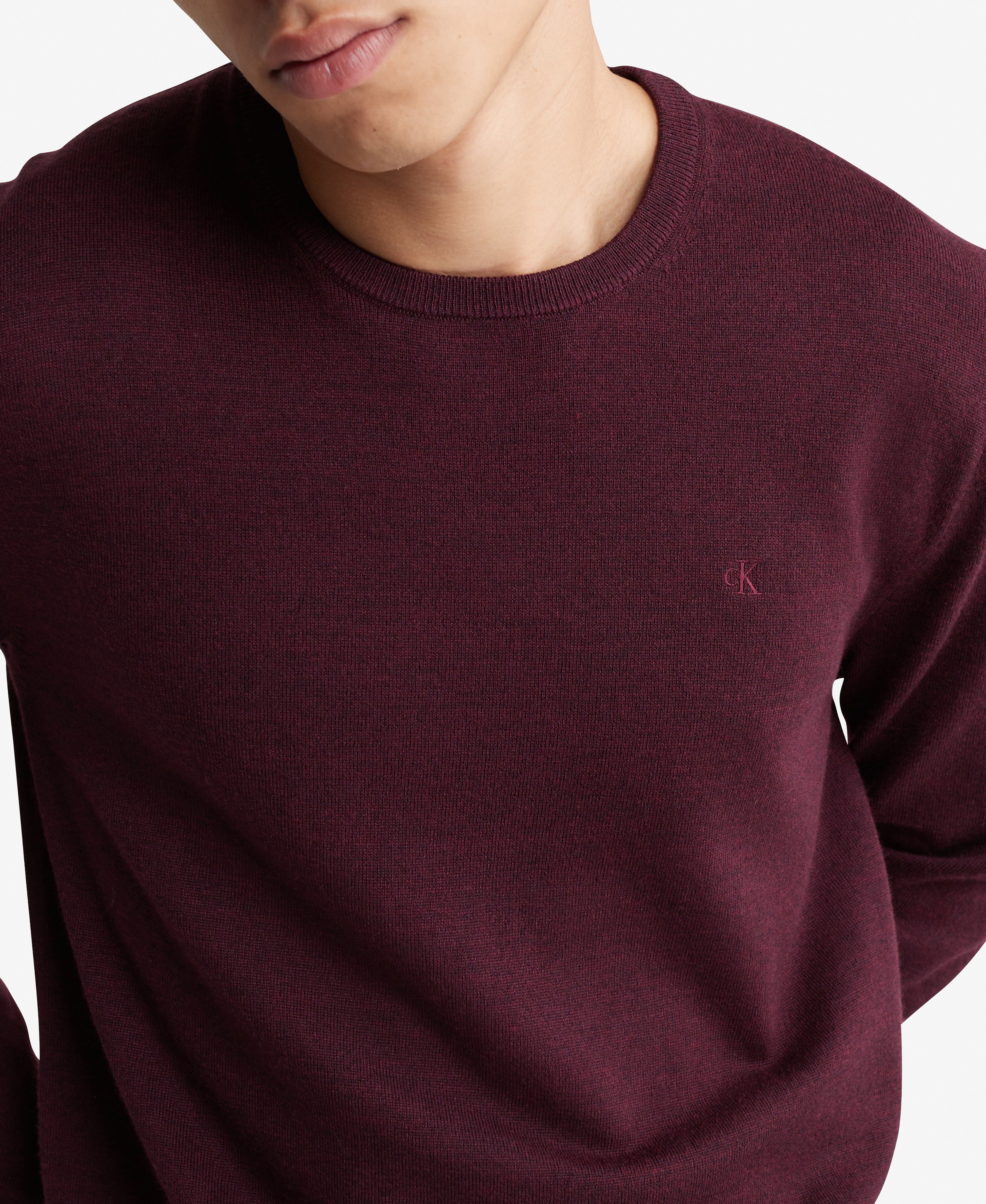  Calvin Klein Long Sleeve Solid Extrafine Merino Crew 14Gg Red - Red - Bonton
