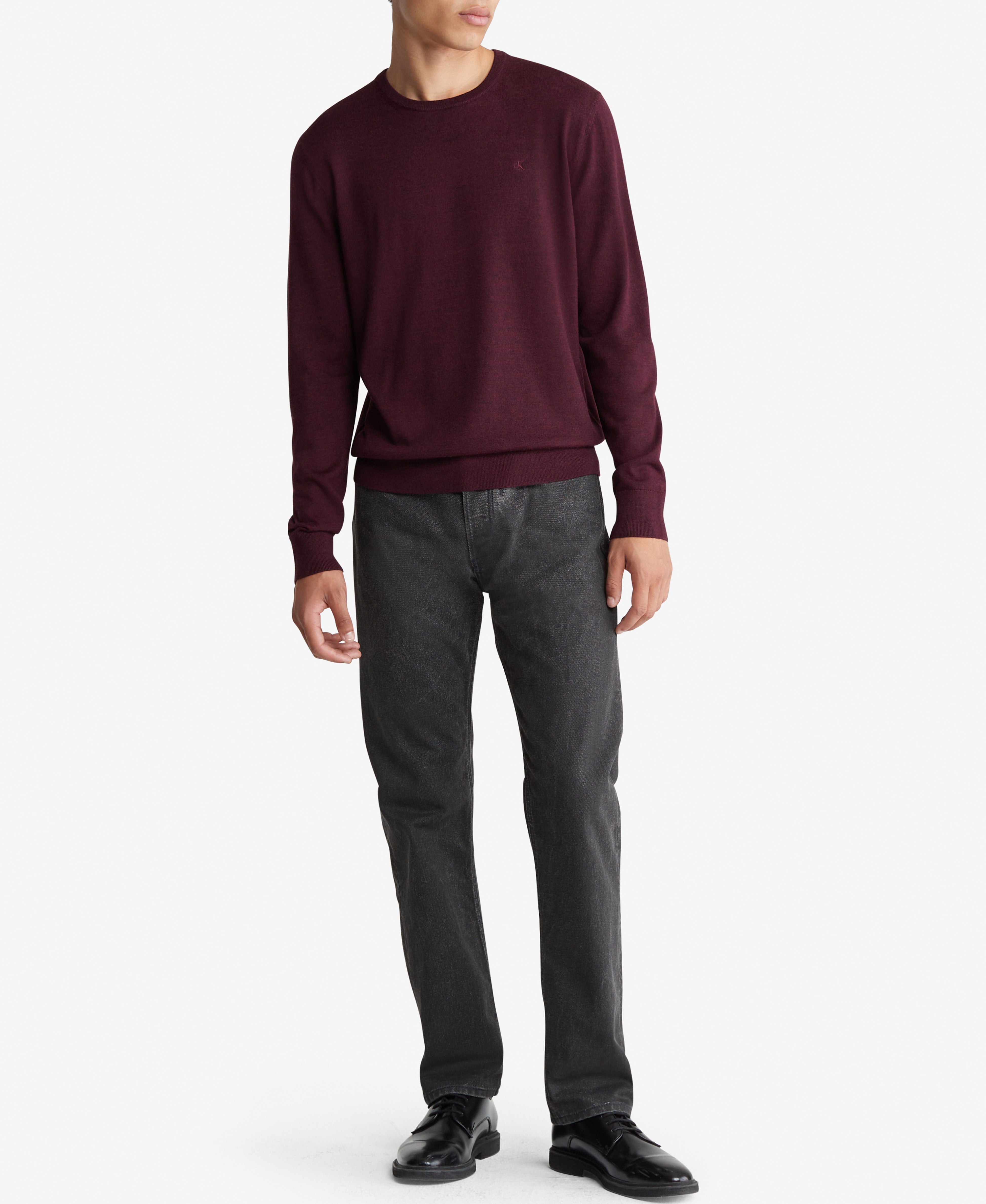  Calvin Klein Long Sleeve Solid Extrafine Merino Crew 14Gg Red - Red - Bonton