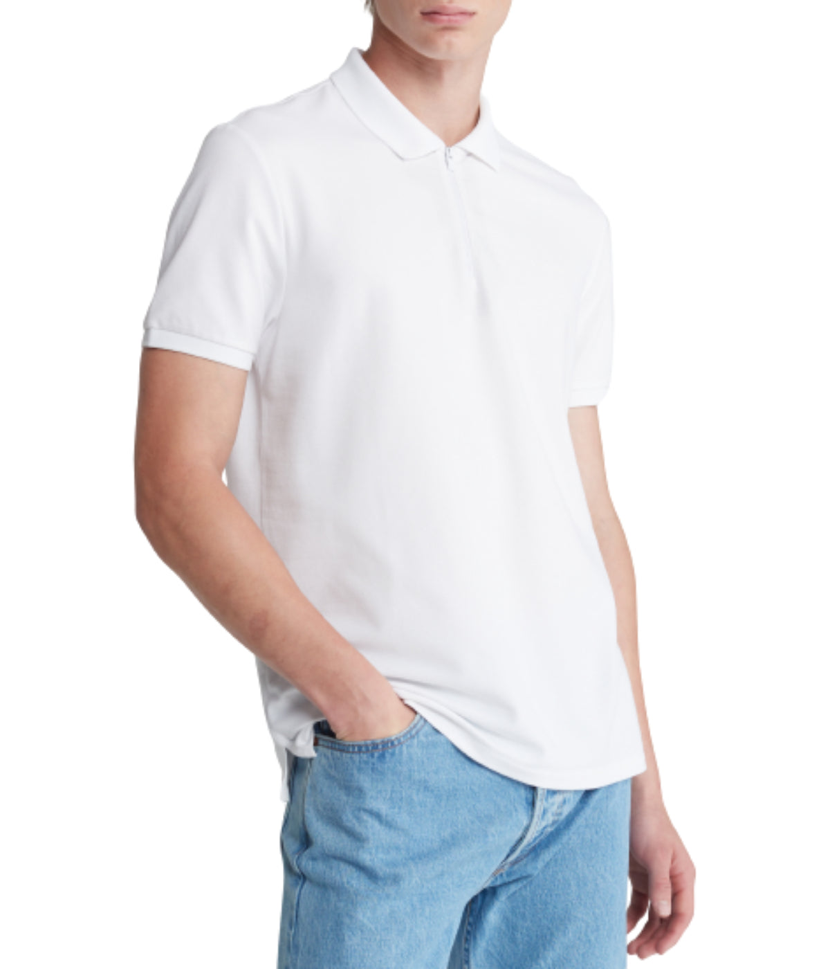  Calvin Klein Ss Tech Zip Polo White - White - Bonton